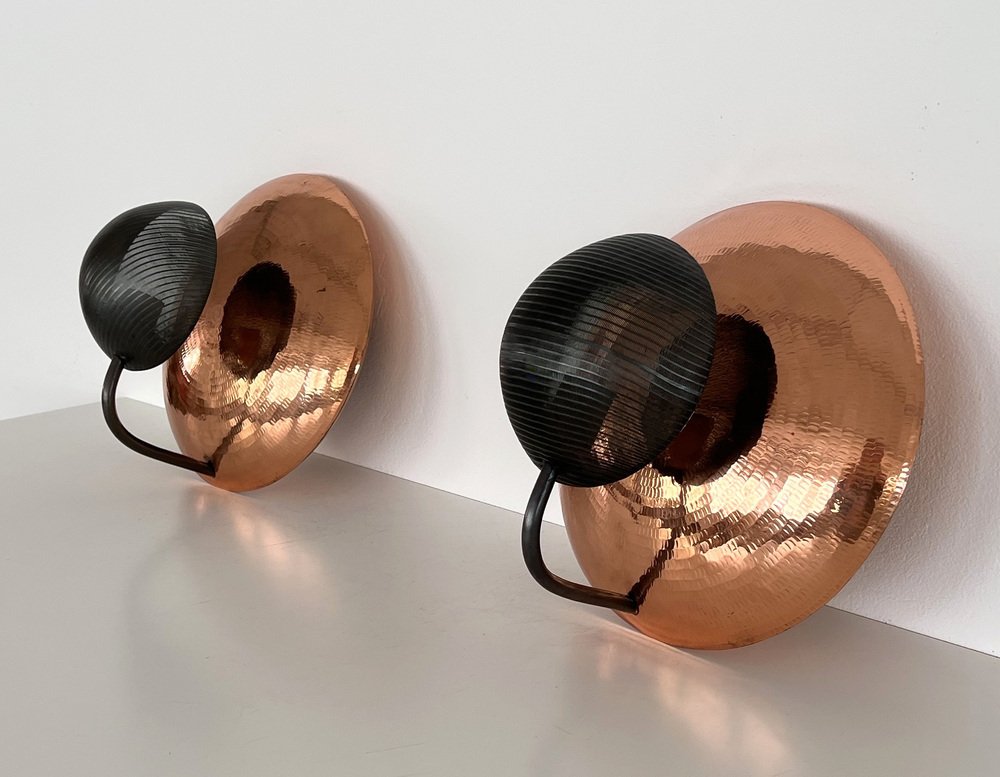 Italian Wall Sconces in Copper and Black Perforated Metal, 1970s, Set of 2-VNE-1798774