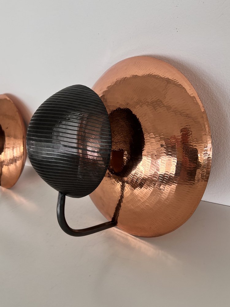 Italian Wall Sconces in Copper and Black Perforated Metal, 1970s, Set of 2