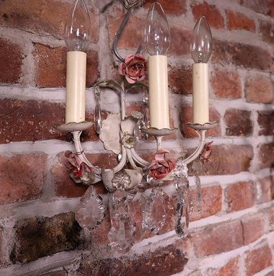 Italian Wall Sconces in Tole & Crystal, Italy, 1940s, Set of 2-DEK-932491