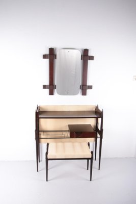 Italian Wall Unit with Mirror and Stool by Ico Parisi, 1950, Set of 2-EZZ-1178172