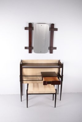 Italian Wall Unit with Mirror and Stool by Ico Parisi, 1950, Set of 2-EZZ-1178172