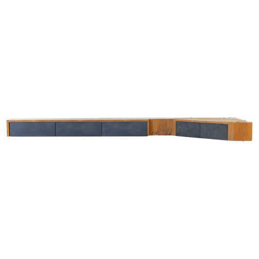 Italian Walnut and Blue Fabric Wall Console by Melchiorre Bega