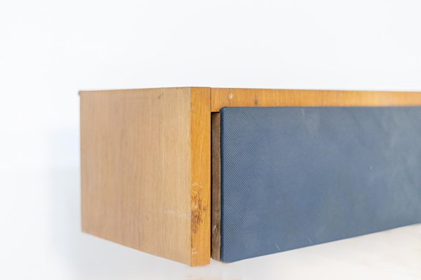 Italian Walnut and Blue Fabric Wall Console by Melchiorre Bega-RCE-1099467