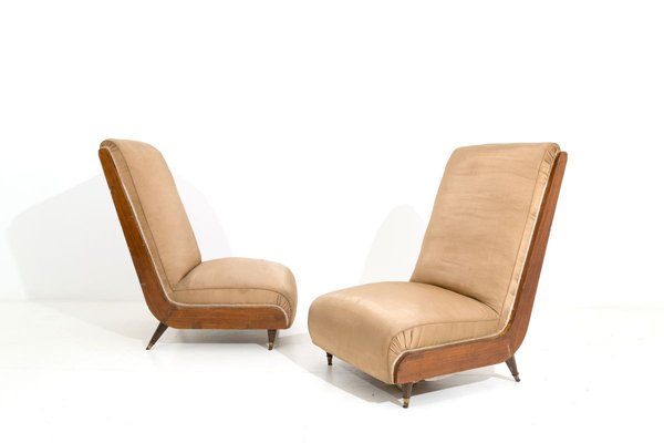 Italian Walnut and Fabric Lounge Chairs by Guglielmo Ulrich, 1950s, Set of 2-YSU-722116