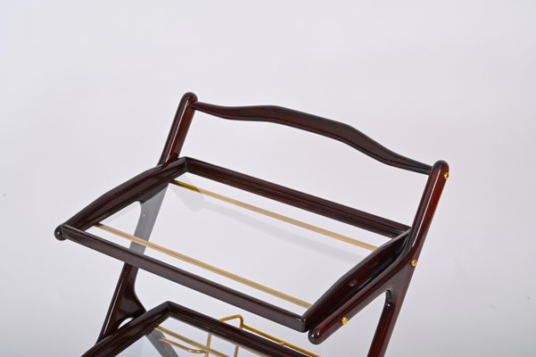 Italian Walnut, Brass and Glass Bar Cart with Bottle Holder by Cesare Lacca, 1950s-JDR-1779822