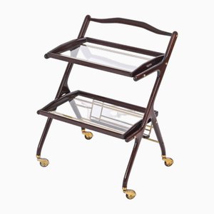 Italian Walnut, Brass and Glass Bar Cart with Bottle Holder by Cesare Lacca, 1950s-JDR-1779822