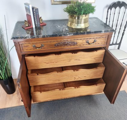 Italian Walnut, Brass & Marble Top Chest of Drawers, 1950s-EUP-1106068