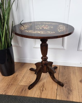 Italian Walnut Inlay Marquetry Round Tripod Sofa or Side Table, 1950s-EUP-1718951