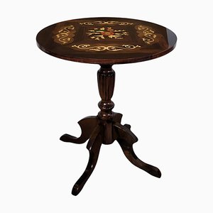 Italian Walnut Inlay Marquetry Round Tripod Sofa or Side Table, 1950s-EUP-1718951