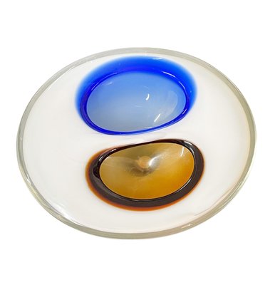 Italian White, Amber and Blue Submerged Murano Glass Bowl by Flavio Poli, 1970s-JDR-1288515