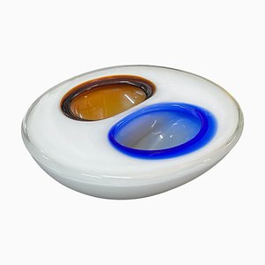 Italian White, Amber and Blue Submerged Murano Glass Bowl by Flavio Poli, 1970s-JDR-1288515