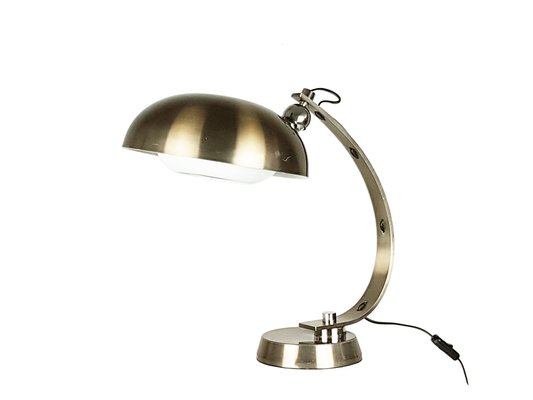 Italian White and Anodized Bronze Metal Table Lamp, 1960s-RD-1754360