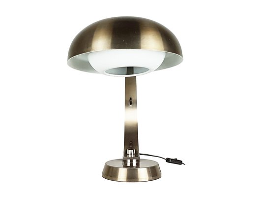 Italian White and Anodized Bronze Metal Table Lamp, 1960s-RD-1754360