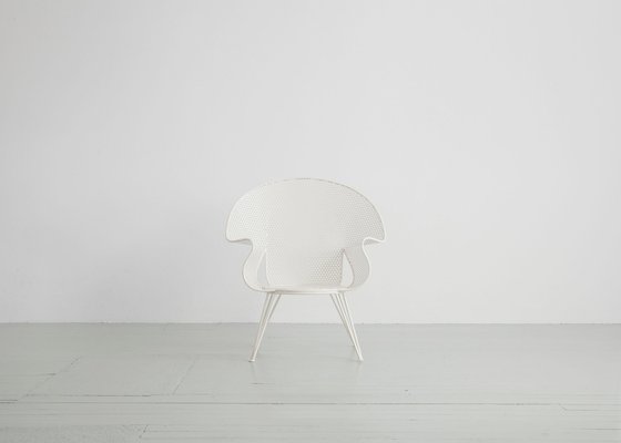 Italian White Garden Chairs and Fitting Side Table, 1950, Set of 4-AA-1231909