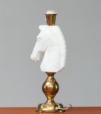 Italian White Hand Cut Horse Head Alabaster Table Lamp, 1970s-JE-1331966