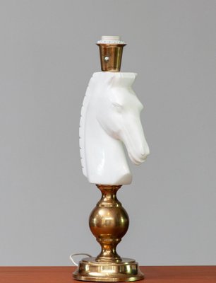 Italian White Hand Cut Horse Head Alabaster Table Lamp, 1970s-JE-1331966