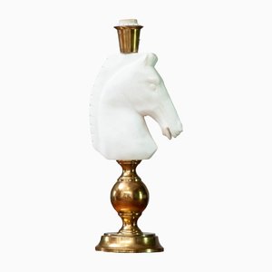 Italian White Hand Cut Horse Head Alabaster Table Lamp, 1970s-JE-1331966