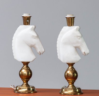 Italian White Horse Head Alabaster Table Lamps, 1970s, Set of 2-JE-1331960