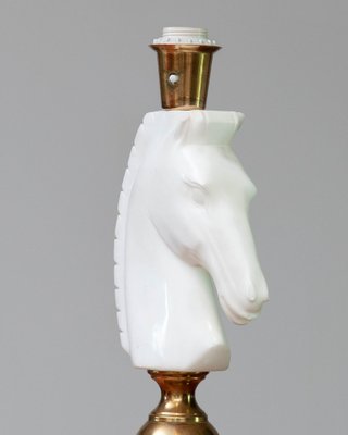 Italian White Horse Head Alabaster Table Lamps, 1970s, Set of 2-JE-1331960