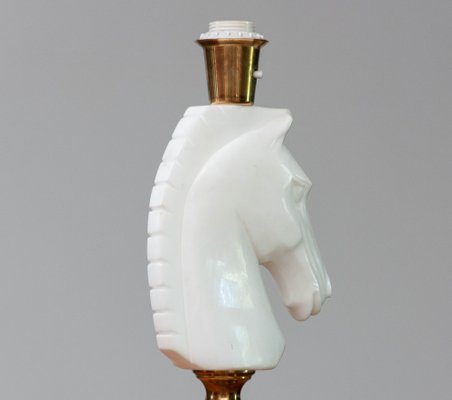 Italian White Horse Head Alabaster Table Lamps, 1970s, Set of 2-JE-1331960