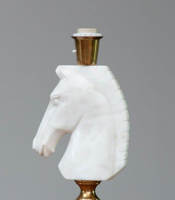 Italian White Horse Head Alabaster Table Lamps, 1970s, Set of 2-JE-1331960