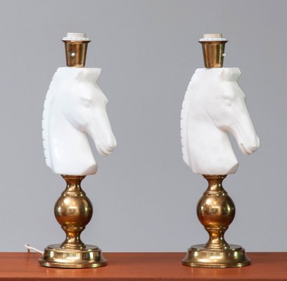 Italian White Horse Head Alabaster Table Lamps, 1970s, Set of 2-JE-1331960