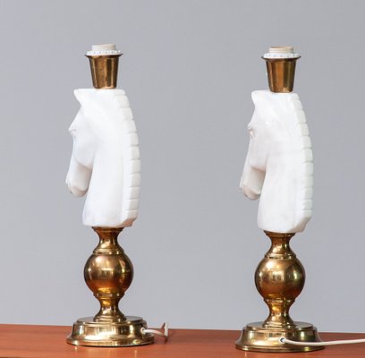 Italian White Horse Head Alabaster Table Lamps, 1970s, Set of 2-JE-1331960