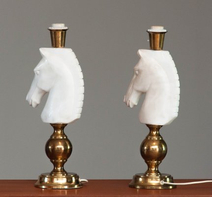 Italian White Horse Head Alabaster Table Lamps, 1970s, Set of 2-JE-1331960