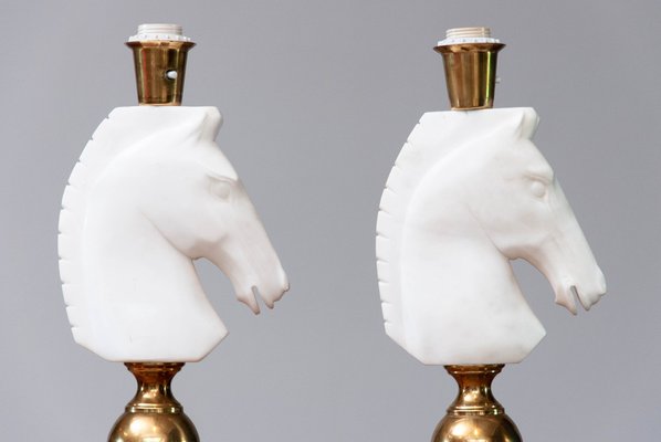 Italian White Horse Head Alabaster Table Lamps, 1970s, Set of 2-JE-1331960