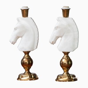 Italian White Horse Head Alabaster Table Lamps, 1970s, Set of 2-JE-1331960