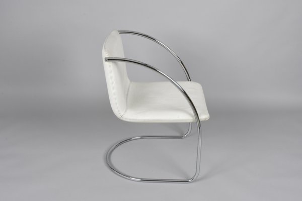 Italian White Leather and Steel Lens Chair by Giovanni Offredi for Saporiti, 1968-JDR-1193031