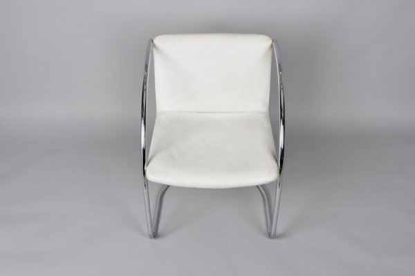 Italian White Leather and Steel Lens Chair by Giovanni Offredi for Saporiti, 1968-JDR-1193031