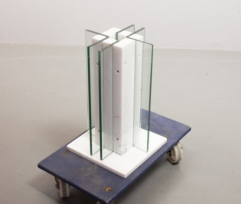 Italian White Marble Square Side Table with Lighting Option, Italy, 1970s-IXC-1429061