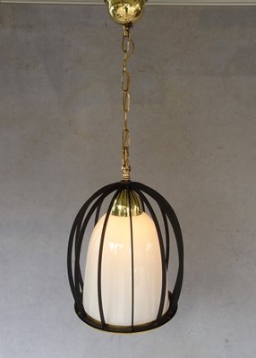 Italian White Opaline Glass Cage Ceiling Lamp, 1950s-AWL-1289279