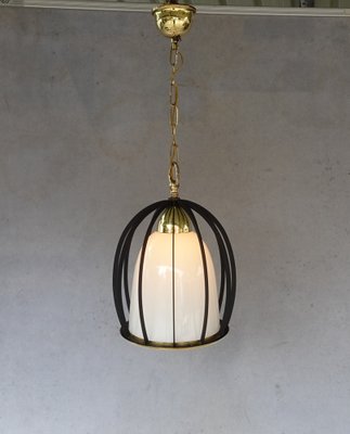 Italian White Opaline Glass Cage Ceiling Lamp, 1950s-AWL-1289279