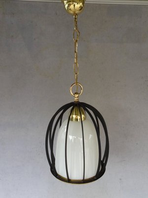 Italian White Opaline Glass Cage Ceiling Lamp, 1950s-AWL-1289279