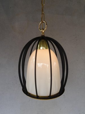 Italian White Opaline Glass Cage Ceiling Lamp, 1950s-AWL-1289279