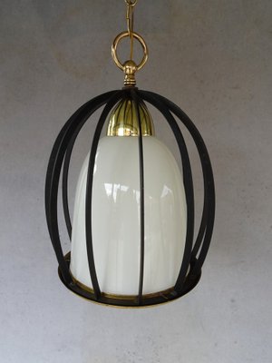 Italian White Opaline Glass Cage Ceiling Lamp, 1950s-AWL-1289279