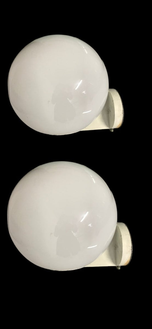 Italian White Opaline Glass Wall Lights from Bega, 1960s, Set of 2