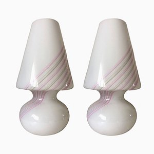 Italian White & Pink Murano Table Lamps, 1980s, Set of 2-TPE-763954