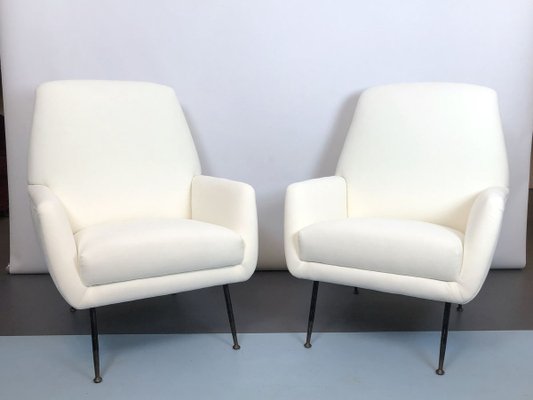 Italian White Velvet Armchairs, 1950s, Set of 2-OT-857403