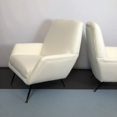 Italian White Velvet Armchairs, 1950s, Set of 2-OT-857403