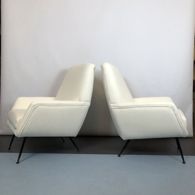 Italian White Velvet Armchairs, 1950s, Set of 2-OT-857403