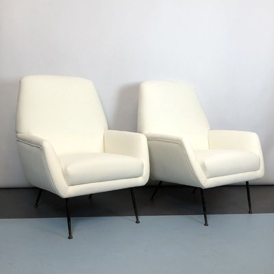 Italian White Velvet Armchairs, 1950s, Set of 2-OT-857403