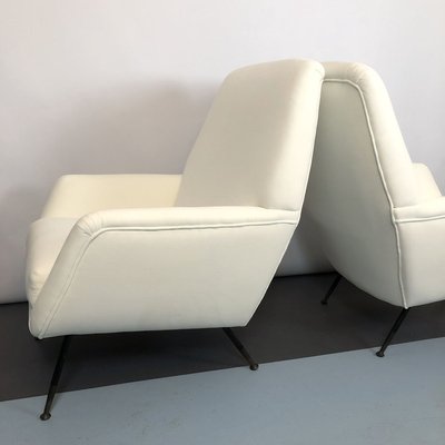 Italian White Velvet Armchairs, 1950s, Set of 2-OT-857403