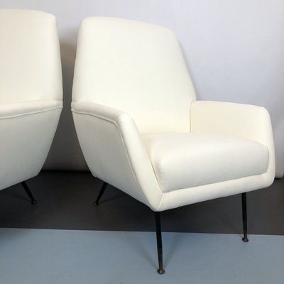 Italian White Velvet Armchairs, 1950s, Set of 2-OT-857403