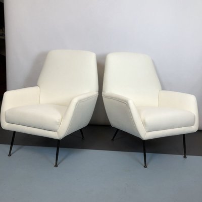 Italian White Velvet Armchairs, 1950s, Set of 2-OT-857403