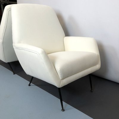 Italian White Velvet Armchairs, 1950s, Set of 2-OT-857403