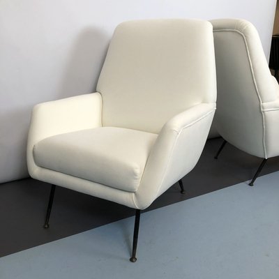 Italian White Velvet Armchairs, 1950s, Set of 2-OT-857403