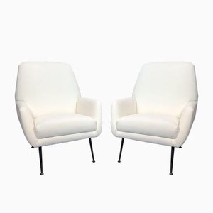 Italian White Velvet Armchairs, 1950s, Set of 2-OT-857403